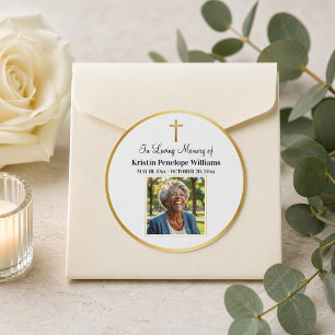 Trauerfeier Goldkreuz Foto Beerdigung Runder Aufkleber