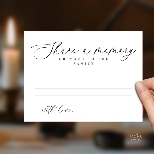 Trauerfeier, Teilen Sie eine Erinnerung, Beileidsk Postkarte (Funeral Service, Share a memory, Sympathy Card, or word to family, Condolence card in Black White)