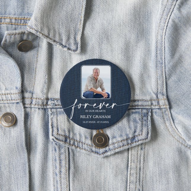 Trauerfoto-Erinnerungstribut Blaues Jeans Button (Beispiel)