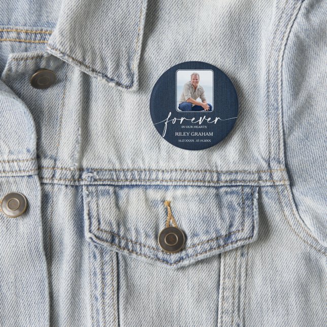 Trauerfoto-Erinnerungstribut Blaues Jeans Button (Beispiel)