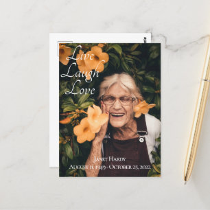 Trauerkarte für Beerdigung 'Lebe Lache Liebe' Postkarte