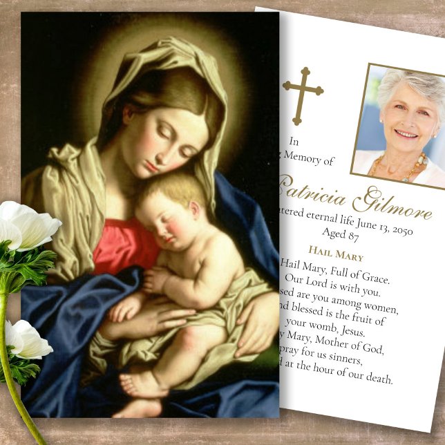 Trauerloss Madonna & Kind Gebet Sympathie Karten (catholic, religious, celebration of life, in loving memory of, prayer cards for bereavement)