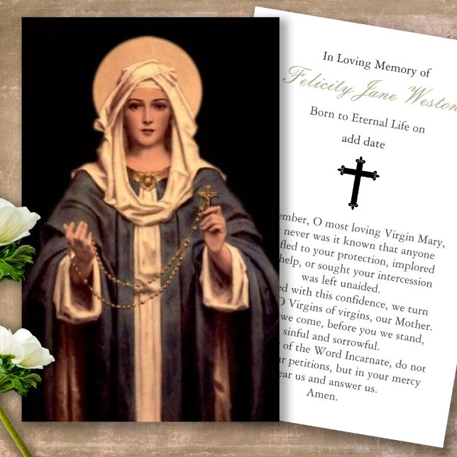Trauerloss Mary Rosary Gebet Sympathiekarten (catholic, religious, celebration of life, in loving memory of, prayer cards for bereavement)