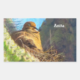 Trauernde Taube mit Baby Saguaro Cactus Nest Rechteckiger Aufkleber