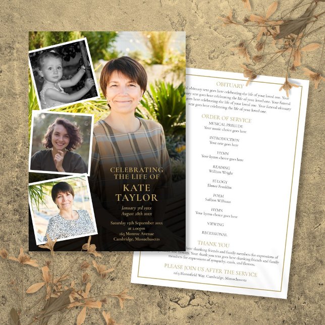 Trauerprogramm Foto-Collage  Bestattungsprogramm Einladung (Photo Collage Funeral Order Of Service Program)
