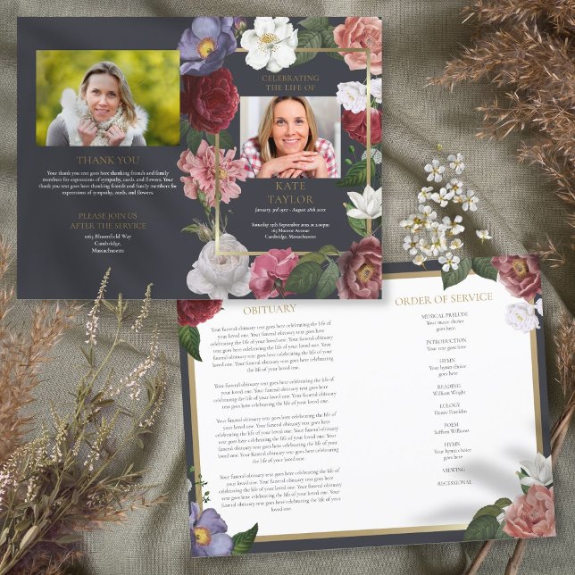 Trauerprogramm mit Blumenschmuck und Foto (Von Creator hochgeladen)