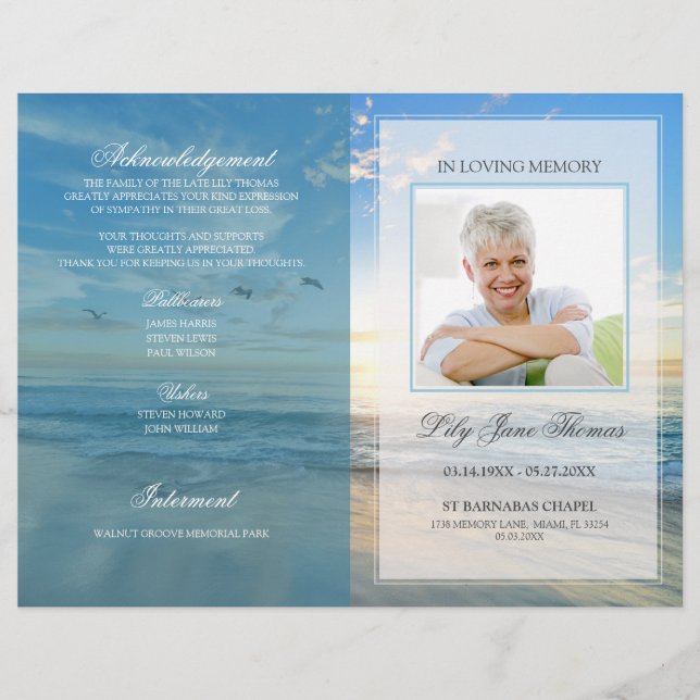 Trauerprogramm Strand | In liebevoller Erinnerung Flyer (Vorne)