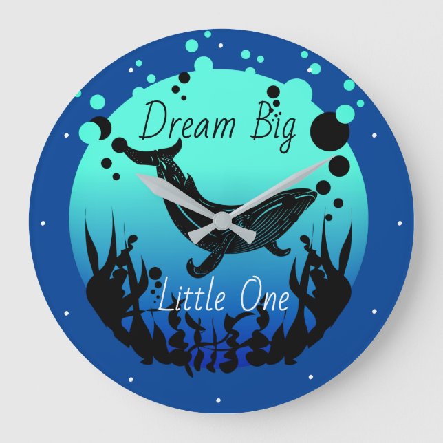 Traum Big Little One oder Child's Name Whale Ocean Große Wanduhr (Vorderseite)