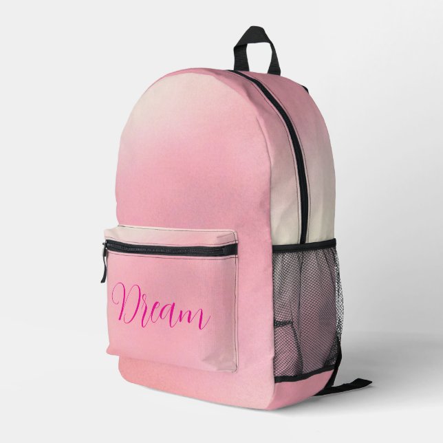 "Traum" Bright Pink Letter Gradient Pink Bedruckter Rucksack (Rückseitige Ecke Rechts)