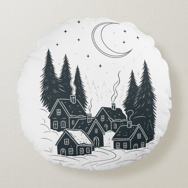 Traum der Weihnachtsnacht - Doppelseitiger Winter Rundes Kissen (Vorderseite)