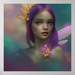 Traum-Fantasie-Süße-Fee-Mädchen-lila-rosa-Plakat Poster