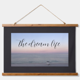 Traum Life Quote Rosa Blue Beach Ocean Wandteppich Mit Holzrahmen