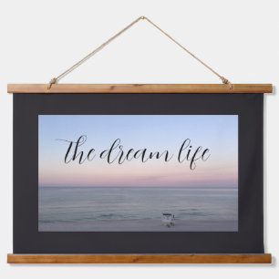 Traum Life Quote Rosa Blue Beach Ocean Wandteppich Mit Holzrahmen