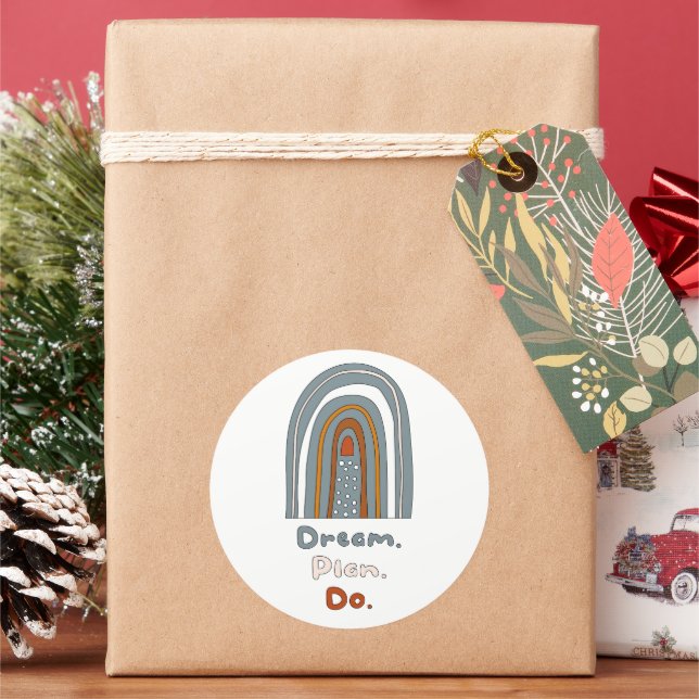 Traum, Plan, motivierend boho Regenbogen farbig tu Runder Aufkleber (Feiertag)