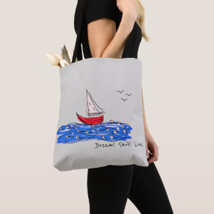 Traum Segel Live Meer Boot Möwen Skizze Tote Bag