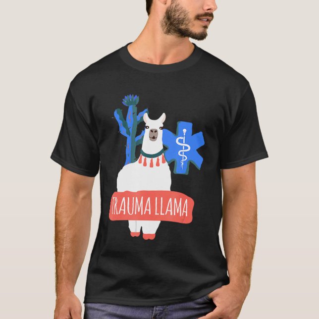 Trauma Llama Paramedic Jokes EMS EMR. T-Shirt (Vorderseite)
