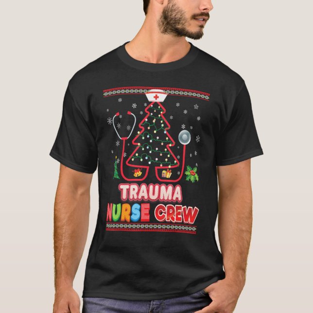 Trauma Nurse Crew Weihnachtsbaum Stethoscope Sweat T-Shirt (Vorderseite)