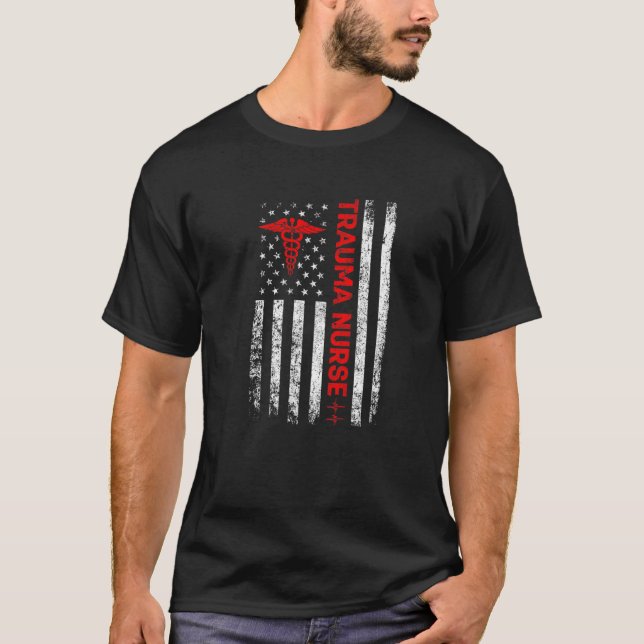 Trauma Nurse Retro American Flag Patriotic Registe T-Shirt (Vorderseite)