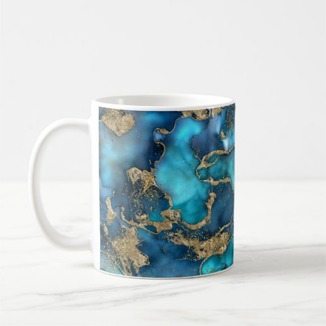 Traumblau Aquamarin und Gold Kaffeetasse (Links)