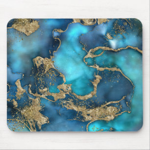 Traumblau Aquamarin und Gold Mousepad