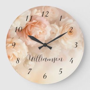 Traumblush Rose Monogram Große Wanduhr