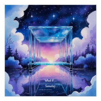 Traumbrücke – Surrealer Wasserfarben-Nachtposter Poster