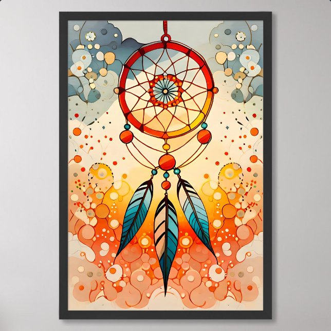 Traumcatcher-Malerei dekorierte blaue Federperlen Poster (dreamcatcher painting decorated blue feather beads)