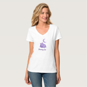 Träumchen-Katze-Mond-T-Shirt Süße lila Katze T-Shirt
