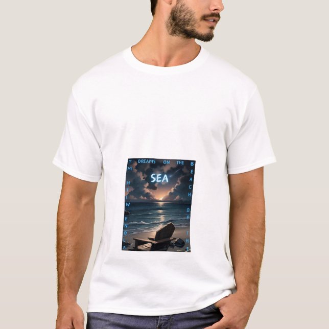 Träume am Meer - Sonnenuntergang Strandstuhl Kunst T-Shirt (Vorderseite)