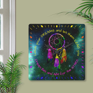 Träume fangen Dreamcatcher Boho Chic Quadratische Wanduhr