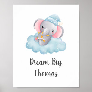 Träume groß Blaue Elefant Baby Jungen Kinderzimmer Poster