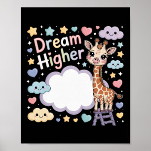 Träume höher süße Giraffe klettert nach den Sterne Poster