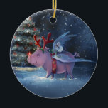 Träume kommen True Einzigartig Flying Foig Weihnac Keramik Ornament<br><div class="desc">Erstellen Sie Ihre eigenen Weihnachtsschmuck mit einer coolen, individuellen Vorlage, die Sie einfach mit Ihrer inspirierenden Botschaft personalisieren können. Die ungewöhnliche, coole Urlaubskunst, die von Raphaela Wilson digital gemalt wurde, zeigt ein niedlich rosa Schwein mit grünen und roten Rudolph-Antlers in einem Schneewald. Auf dem Rücken sitzt ein weißer, kleiner Mauspilot,...</div>