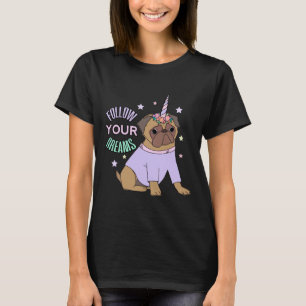 Träume verfolgender Mops Einhorn Pugicorn Rosa Kla T-Shirt