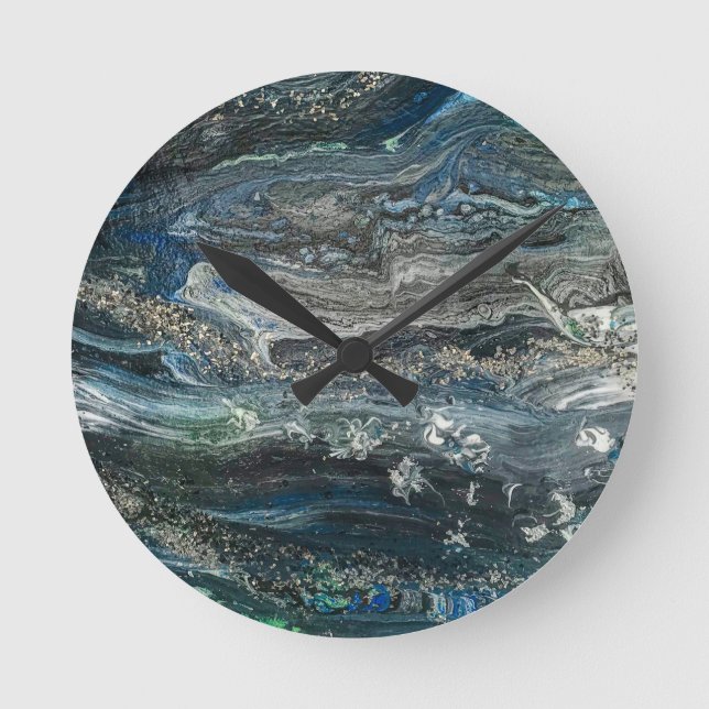 Träume von der Ocean'19 Acrylmalerei in grau Ta Runde Wanduhr (Vorderseite)