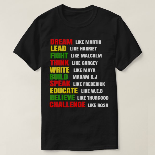 Träume wie Martin Lead wie Harriet Black History T-Shirt (Design vorne)