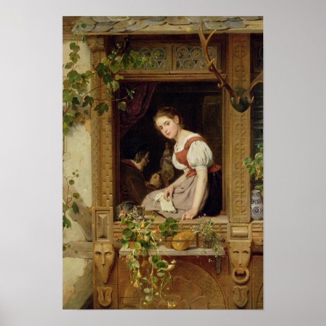 Träumen auf der Fensterbank Poster (Vorne)