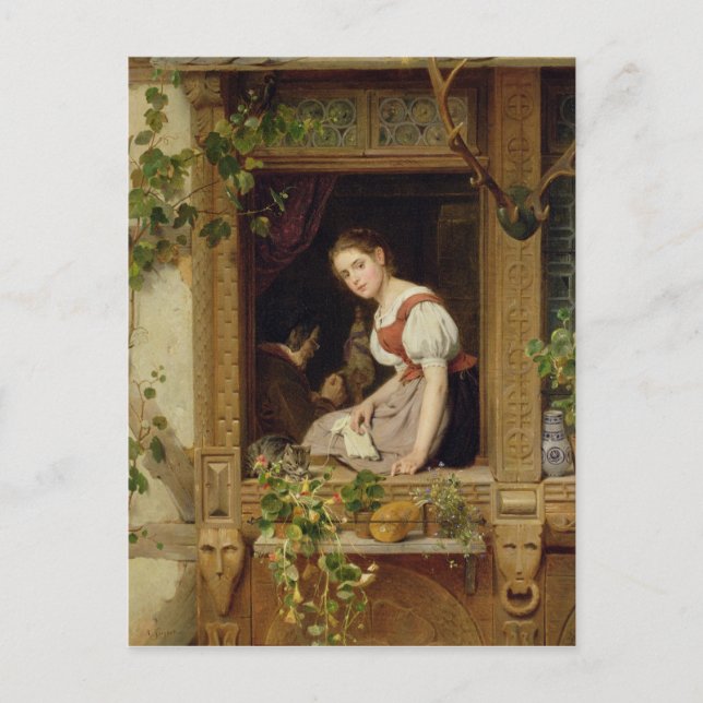 Träumen auf der Fensterbank Postkarte (Vorderseite)