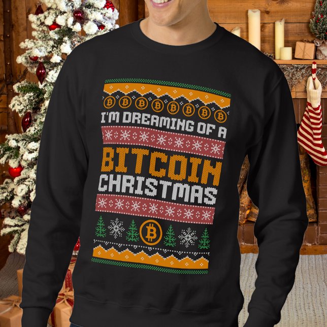 Träumen eines BITCOIN CHRISTMAS Imitats Strick Mus Sweatshirt (Fun, stylish DREAMING OF A BITCOIN CHRISTMAS ugly sweatshirt for family and coworker parties)