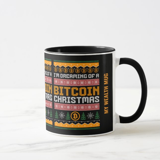TRÄUMEN EINES BITCOIN CHRISTMAS Imitats Strick Mus Tasse (Rechts)