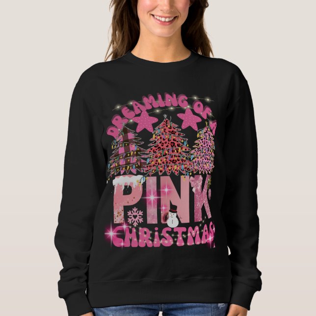 Träumen eines rosa Weihnachten, Retro-Xmas Baum Sweatshirt (Vorderseite)
