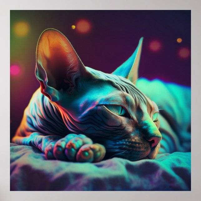 Träumen Sphynx Katze, Neonfarben Poster (Vorne)