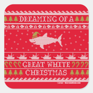Träumen von Great White Christmas Ugly Sweater Quadratischer Aufkleber
