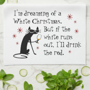 Träumen von weiße Weihnachten Funny Wine Cat Geschirrtuch