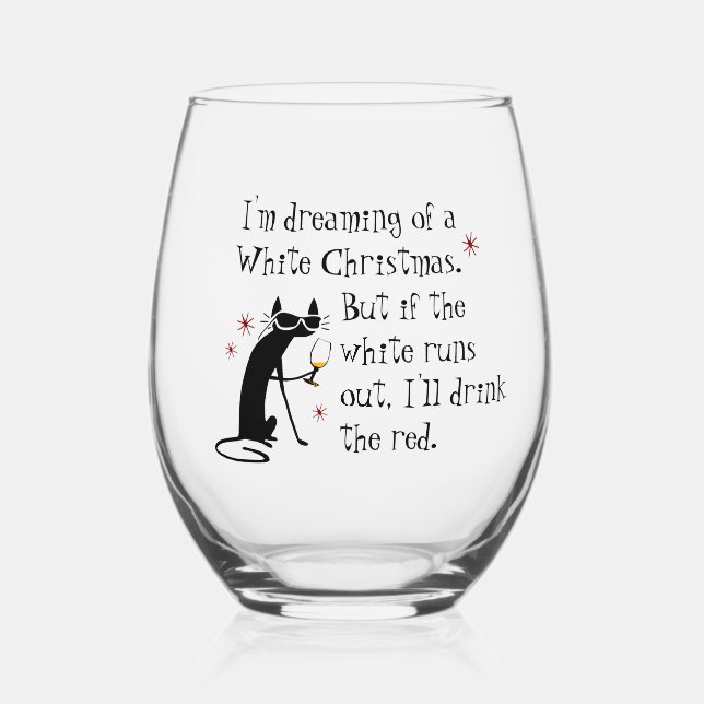 Träumen von weiße Weihnachten Funny Wine Cat Weinglas Ohne Stiel (Vorderseite)