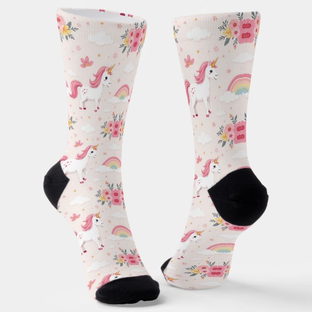 Träumende Einhörner, Regenbögen, Blumen, Schick Socken (Gewinkelt)