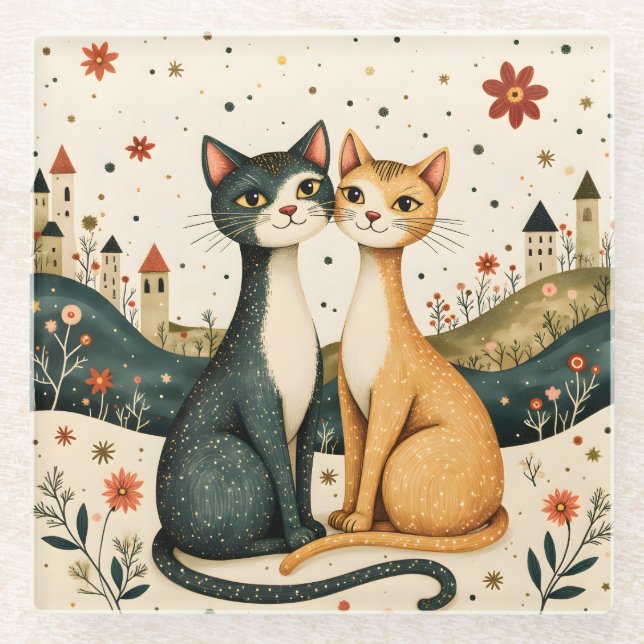 Träumende Katzen Glasuntersetzer (Vorderseite)