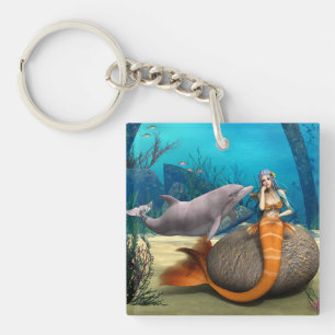 Träumende Meerjungfrau Delfin Unterwasser Fantasy Schlüsselanhänger