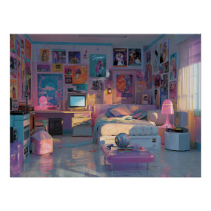 Träumende rosa-lila Gamer-Schlafzimmer-Kunst Poster
