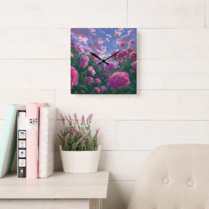 Träumende rosa Pfingstrosen-Gartenkunst Quadratische Wanduhr